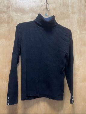 croft & barrow Black Ribbed Turtleneck Sweater with Cuff Buttons